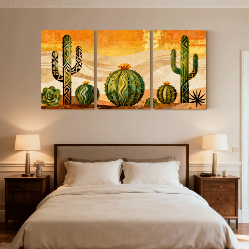 «Cactus Desert Cactus Landscape», ensemble de 3 impressions sur toile, H 18 po x l 36 po