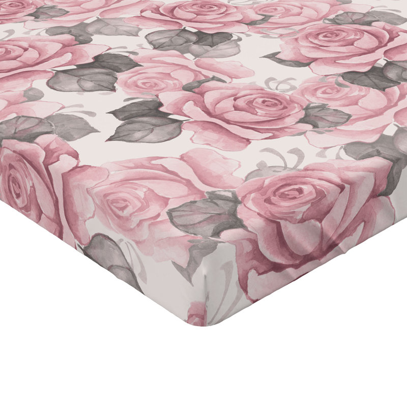 Drap-housse Ambesonne, Rose pâle, taupe, gris / floral, Drap-housse très grand californien
