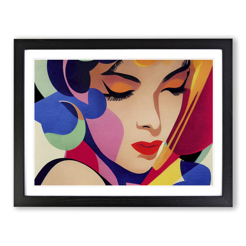 Watercolour Woman Abstract - Single Picture Frame Print, 46cm H x 64cm W, Black
