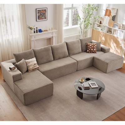 Boneless 166.9" Cloud Sectional Sofa With 1 Ottoman and 1 Left Chaise,Modern Minimalist Upholstered Couches, Comfort U Shaped Sofa For Living Room,Deep Seat Corner Couch,No Assembly Required