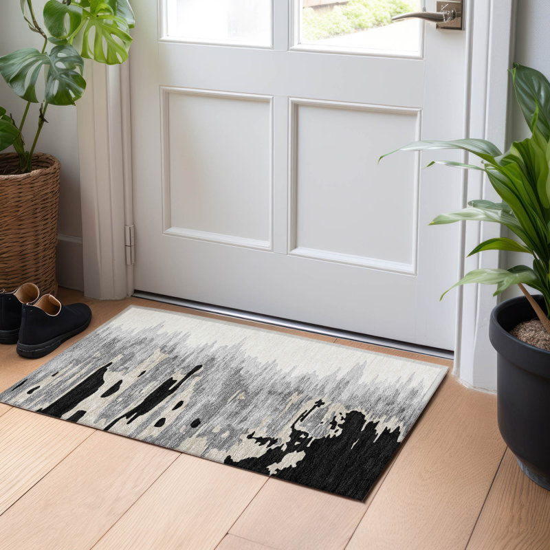 Black Rectangular Easy Care Synthetic Rug, 30x20 inches