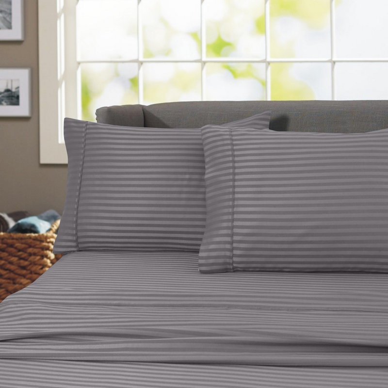 Hotel London Egyptian Cotton Striped Sheet Set, Gray, King Sheet Set with 2 Pillowcases