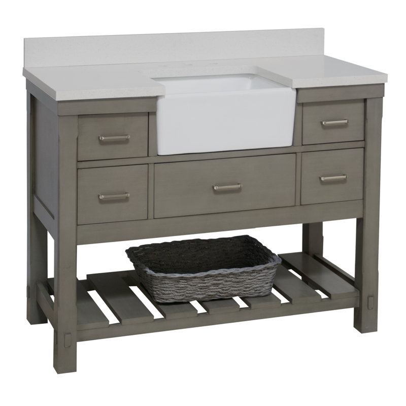Hitton 48" Single Bathroom Vanity Set with Weathered Gray Cabinet and Quartz Countertop, Quartz, Weathered Gray