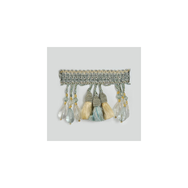 Beaded Tassel Fabric, Beige/Light Blue