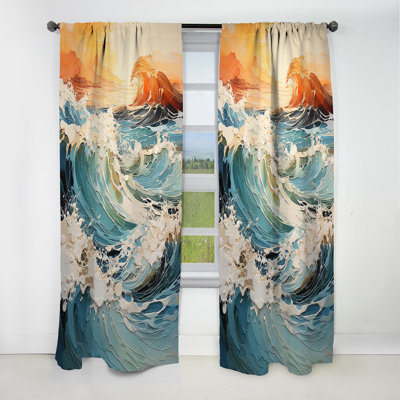 Teal Waves Fight II - Coastal Beach Curtain - Velvet Blackout No Pattern Curtain - 1 Panels