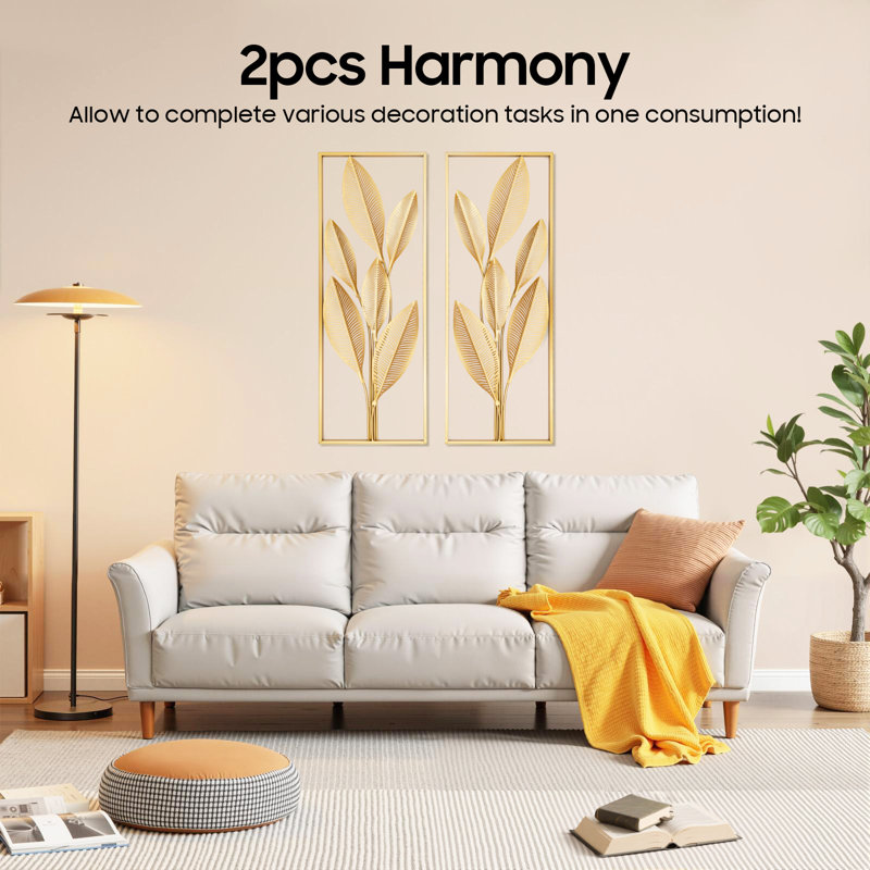 Golden Leaf Wall Décor Set, Metal Wall Art Decor