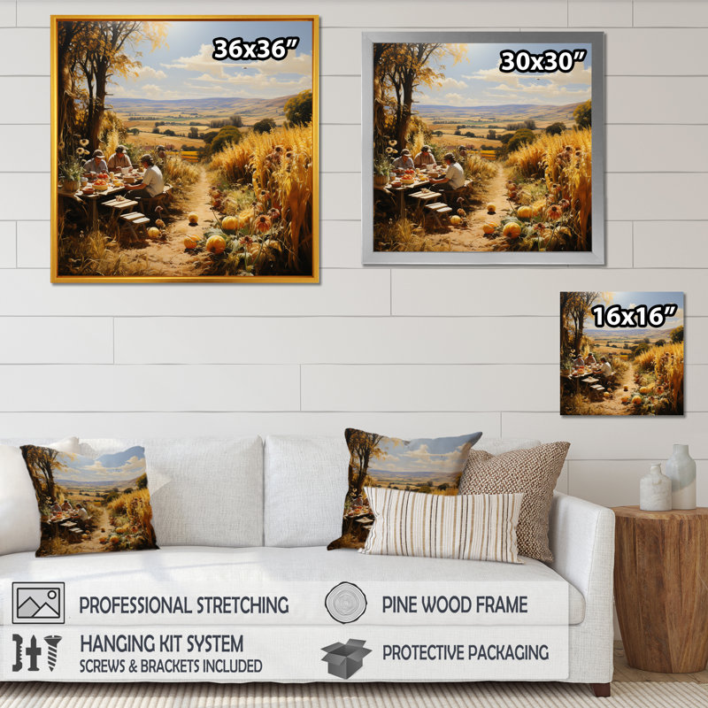 Récolte de pique-nique de récolte sur toile, Cadre doré simple, H 36 po x l 36 po x P 1,5 po