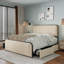 Structure de lit très grand courbée recouverte de métal beige chaud avec rangement sous le lit pour une utilisation moderne dans la chambre à coucher