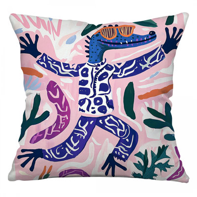 Quirky Crocodile Throw Pillow, Illustration Cotton Twill Pillows