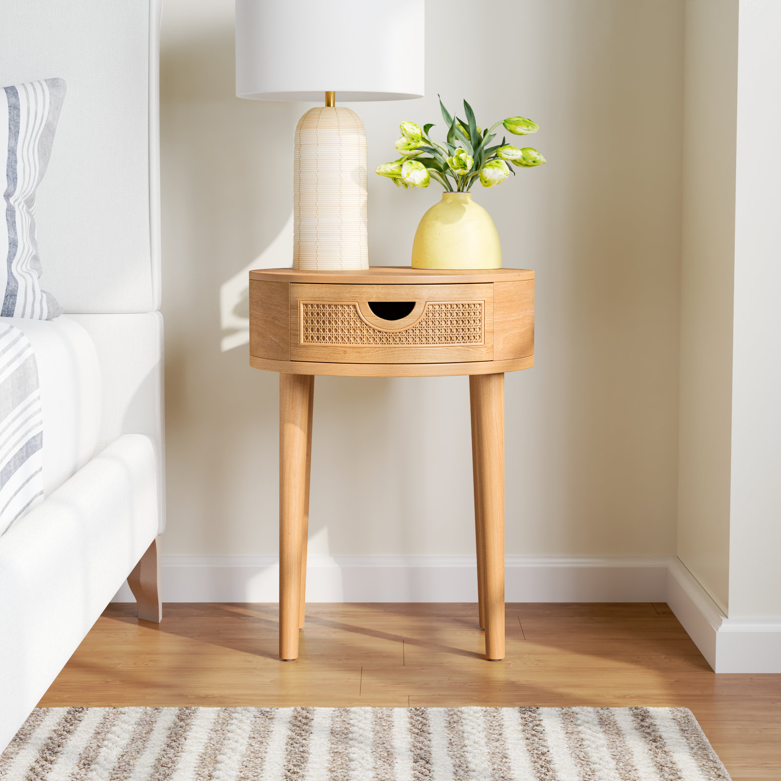 Marcello 1 Drawer Cane Nightstand