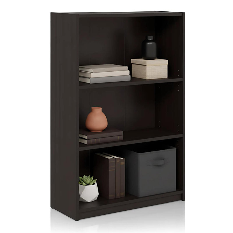 JAYA Simple Home 3-Tier Bookcase Espresso Adjustable Shelves Living Room Storage, Espresso