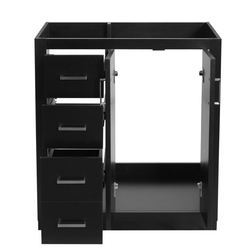 Ensemble de meuble-lavabo autoportant avec cadre en bois massif 30 po, 3 tiroirs et portes à fermeture douce, White, 30" W