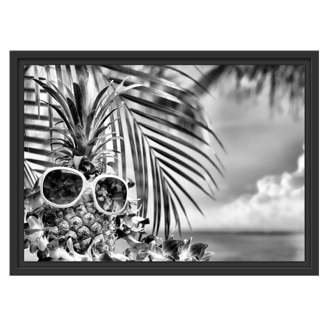 Gerahmtes Wandbild Ananas mit Sonnenbrille