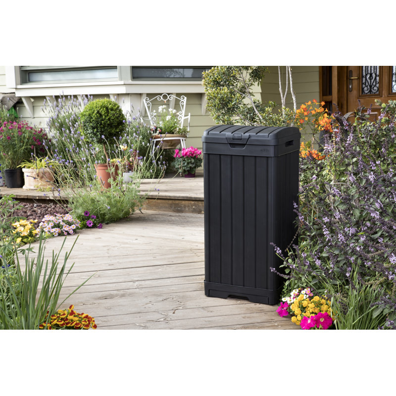 Keter Baltimore 39 Gallon Manual Lift Waste And Recycling Trash Bin With Drip Tray Made of Durable Weather-resistant Resin - Black