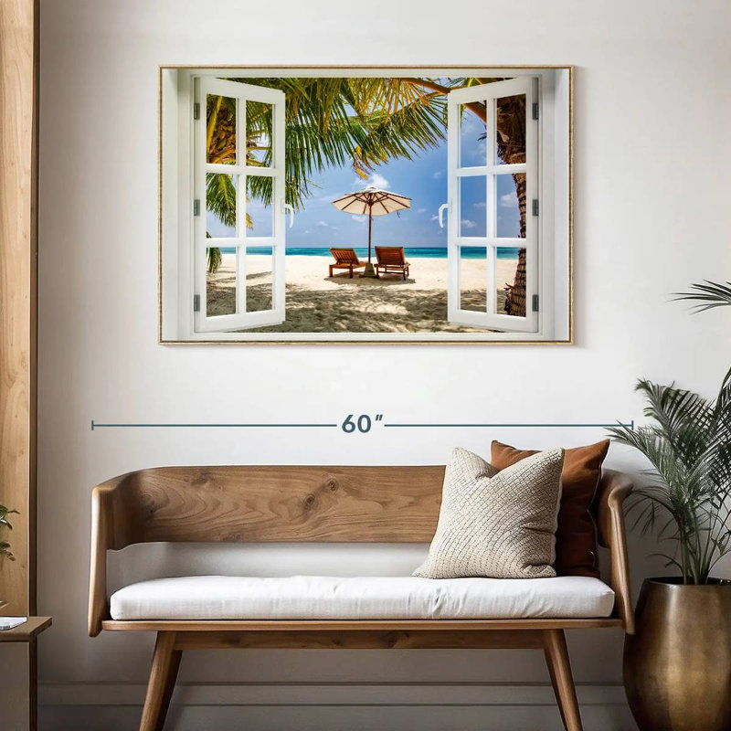 Fenêtre Neruda, Cadre flottant en bois naturel, 46 po x 31 po