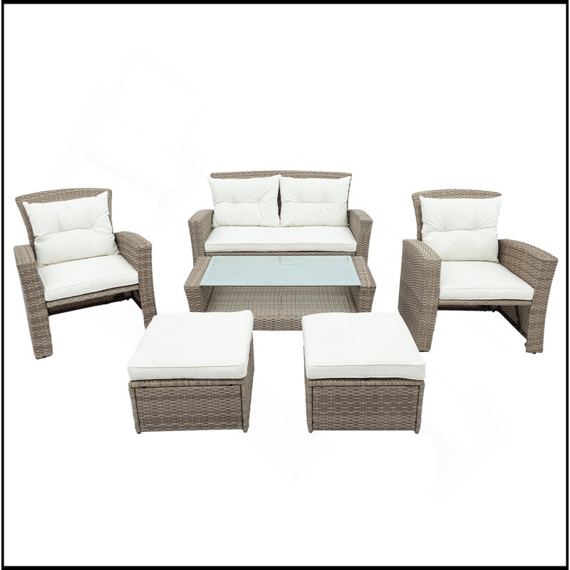 Canapé modulaire d'extérieur en osier avec repose-pieds et coussins 4 pièces, Beige