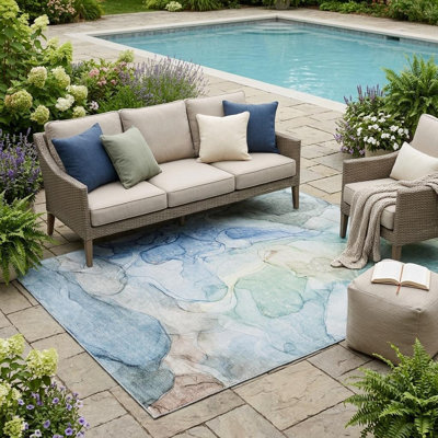 Tapis intérieur lavable antidérapant abstrait bleu 5 pi x 8 pi