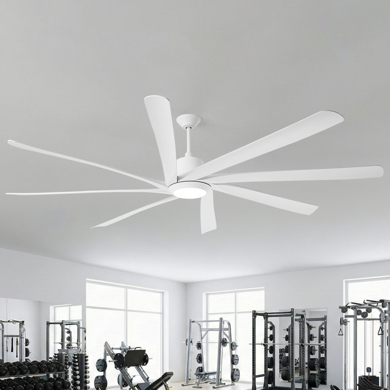 100" Extra Large Industrial Dimmable Ceiling Fan With LED Lights And Remote Control, White