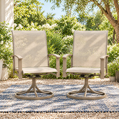 Ensemble de 2 chaises de patio pivotantes, fauteuils pivotants d'extérieur, chaises de salle à manger en métal à haut dossier pour l'extérieur, chaises de patio ergonomiques pivotantes, mobilier de jardin toutes saisons
