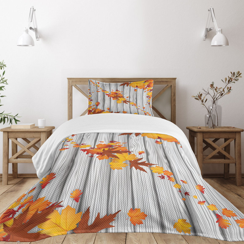 Twin White and Orange Quilted Bedspread Set with Pillow Sham