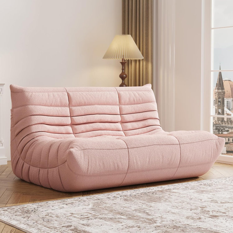 Canapé 3 places à accoudoirs sans accoudoirs, Rose, 29.5" H x 53.14" W x 40.5" D
