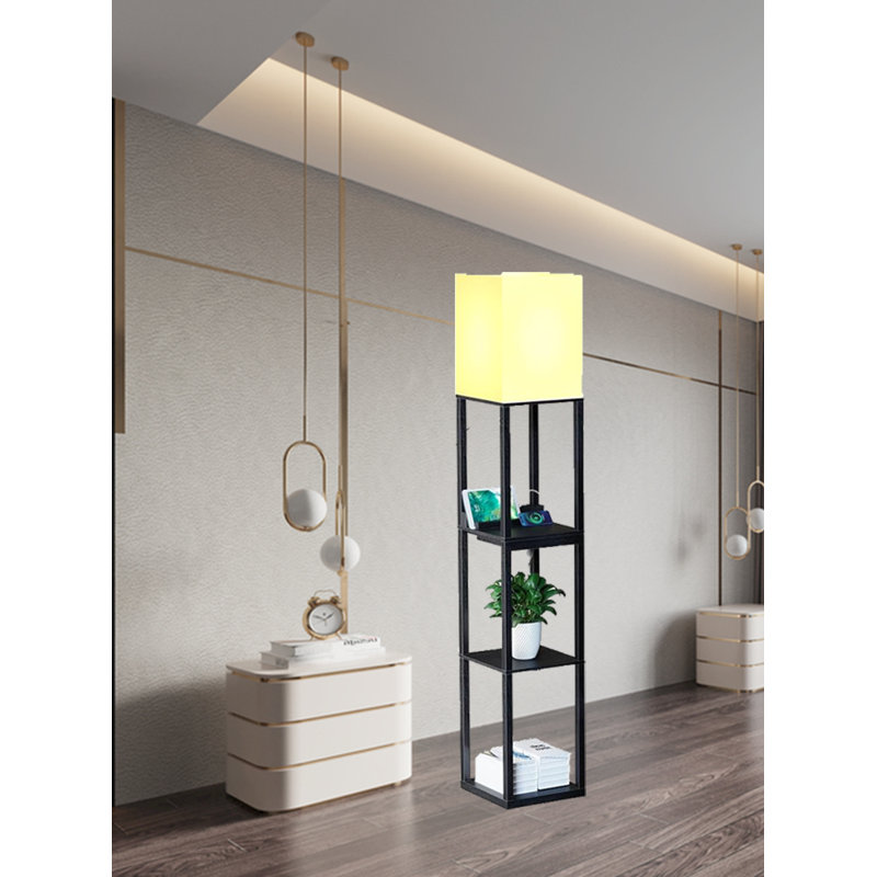 Modern Dimmable Solid Wood Standing Lamp, Black