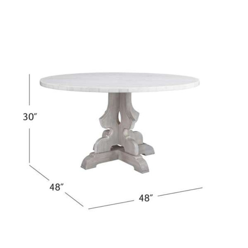 Delaney Dining Table – White Marble Top with Washed Gray Wood Base