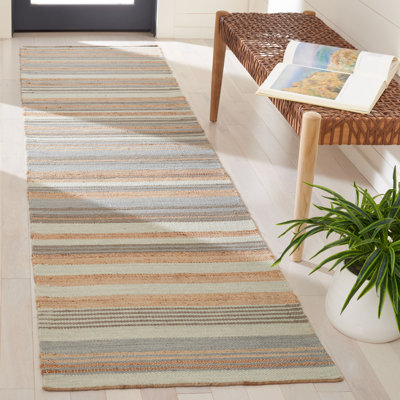 Grice Hand Woven Jute/Wool Striped Rug in Natural/Light Blue