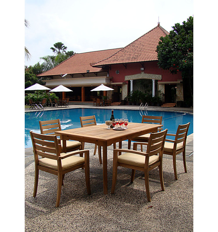 Ensemble de salle à manger rectangulaire en teck pour 6 personnes Orizaba, H 30 po x L 83 po x l 36 po