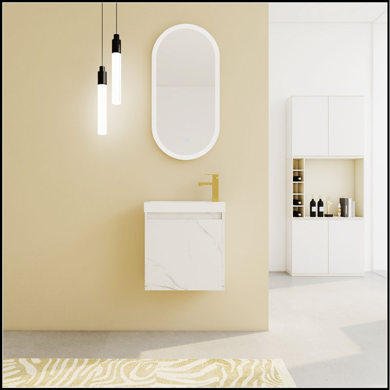 Meuble-lavabo mural flottant de 20 po avec lavabo en résine et porte d'armoire à fermeture en douceur, parfait pour un design moderne et peu encombrant