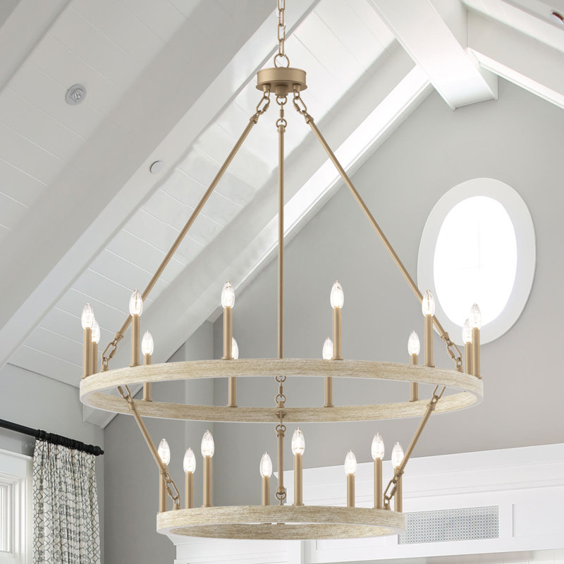 Beck 20-Light Dimmable Wagon Wheel Chandelier, French Ash