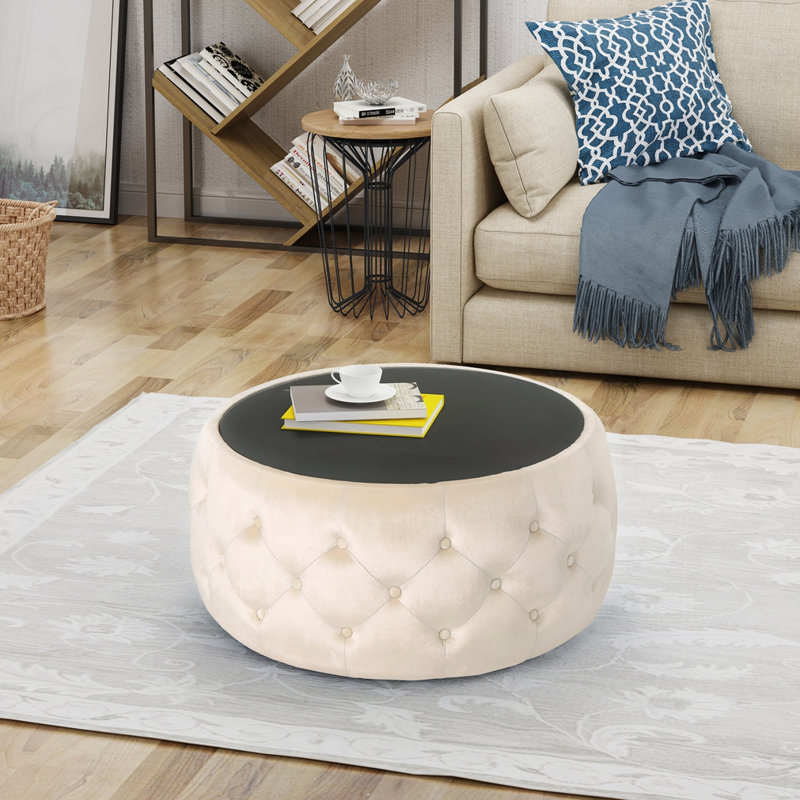 ROUND OTTOMAN, Beige