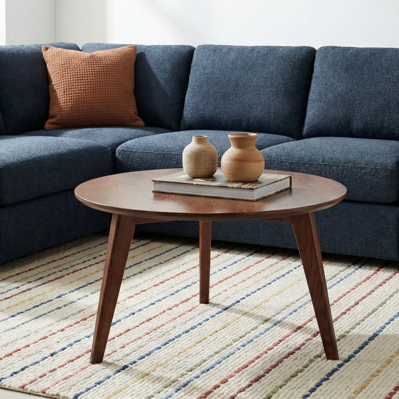 Table basse ronde moderne en chêne massif 29,5 po Fjord, L 29,53 po, Chêne brun, 1