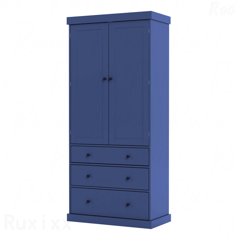 Garde-manger de style ferme 77 pouces - 3 tablettes réglables, 8 tablettes de porte, 3 tiroirs, bleu, Bleu