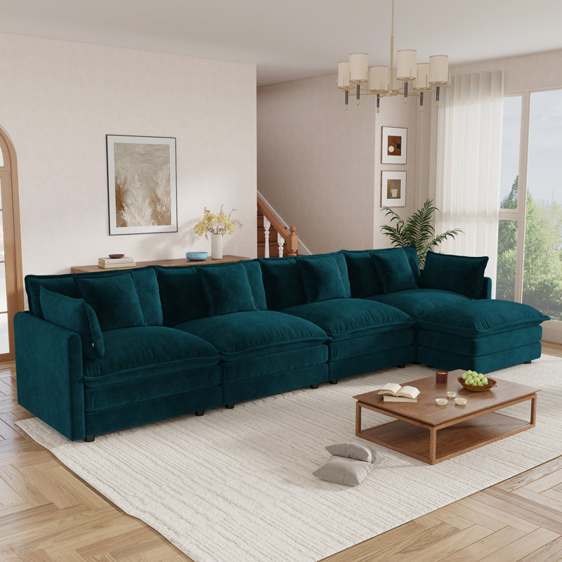 Canapé modulaire modulaire pour salon Hibbell, Chenille bleu