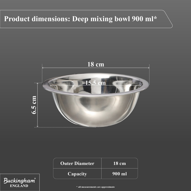Buckingham Stainless Steel Deep Mixing Bowl , 18 cm 