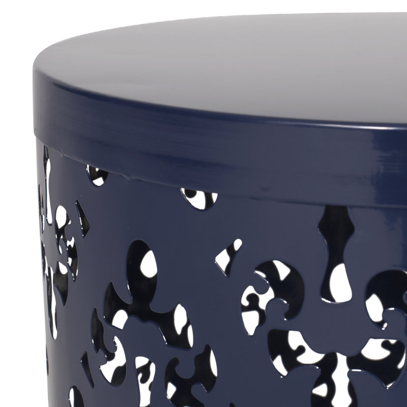 Table de bout d'extérieur en métal - Grande taille, bleu marine, décoration en fer, l 13,75 po x P 13,75 po, sans assemblage requis