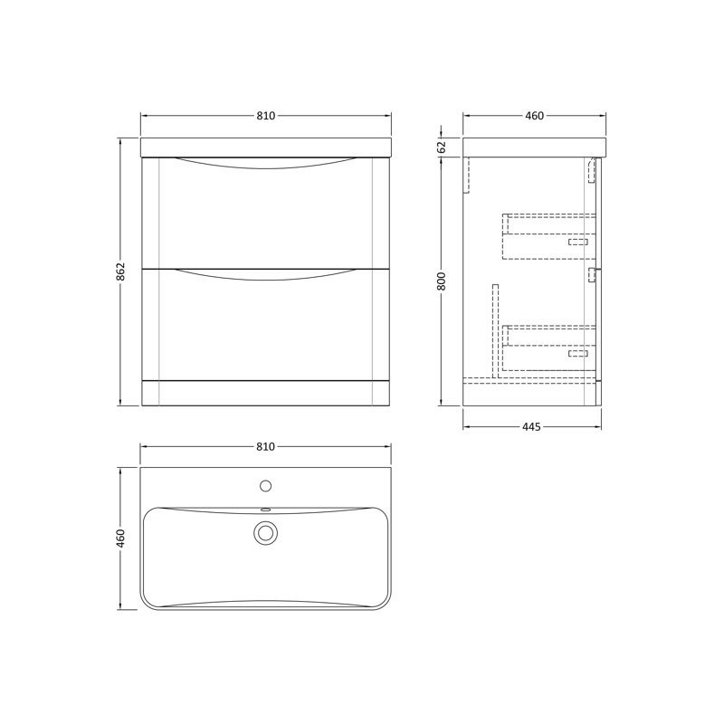 Lunar Bathroom Vanity, Soft Black, 80.7 cm W