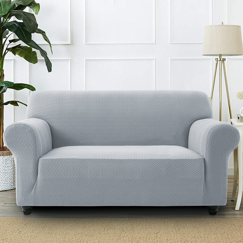 Premium Quality Stretchable Spandex Sofa Cover, 179cm H x 224cm W x 9cm D, Silver