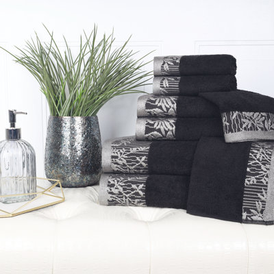 Carinna Cotton Medium Weight Floral Jacquard Border Assorted Bathroom Towel Set