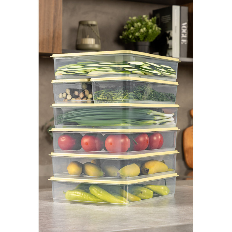Durable Plastic Storage Box Set (7 Pieces), Yellow | 2 x 6.9 x 13.0 inches (1650 ml) & 5 x 9.1 x 2.6 inches (3500 ml) | 100% Dishwasher Safe | Ideal for Organizing Home, Office, and Crafts