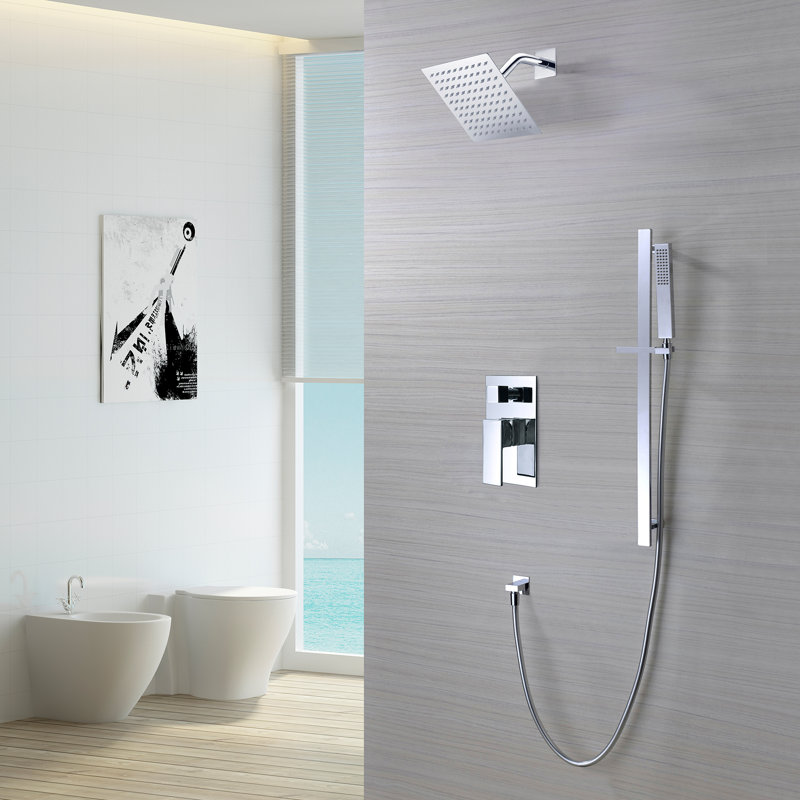 Sumerain Modern Shower System with 8-inch Square Rain Shower, Wall Mount Single Handle Shower System with Pressure Balance Valve & Hand Shower, Chrome