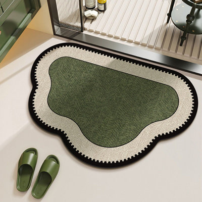 Tapis de salle de bain vert nuage ondulé rétro non absorbant tapis d'entrée à chevrons tissé à bordure en pointillé tapis de sol tapis de douche décoratif pour salle de bain