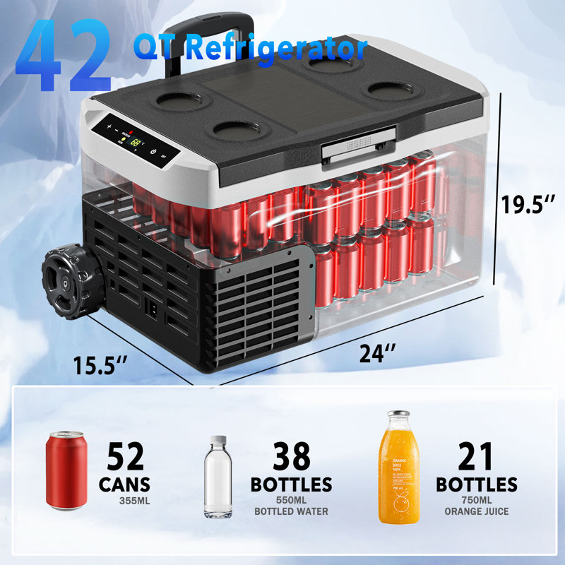 Erivess 12 Volt Refrigerator, Electric Cooler, Portable Freezer 12V/24V Dc 110-240V Ac, 12V Fridge, 12V Cooler For Travel, Truck, Boat, Camping