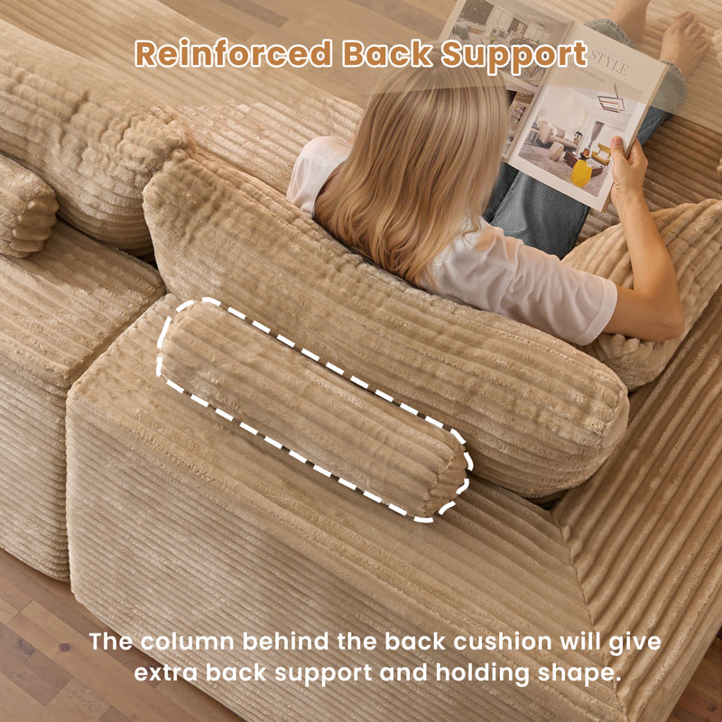 108'' Cloud Upholstered Sectional Couch With Chaise L-Shape Modern Modular Sofa With Ottoman For Living Room Bedroom No Assembly Required