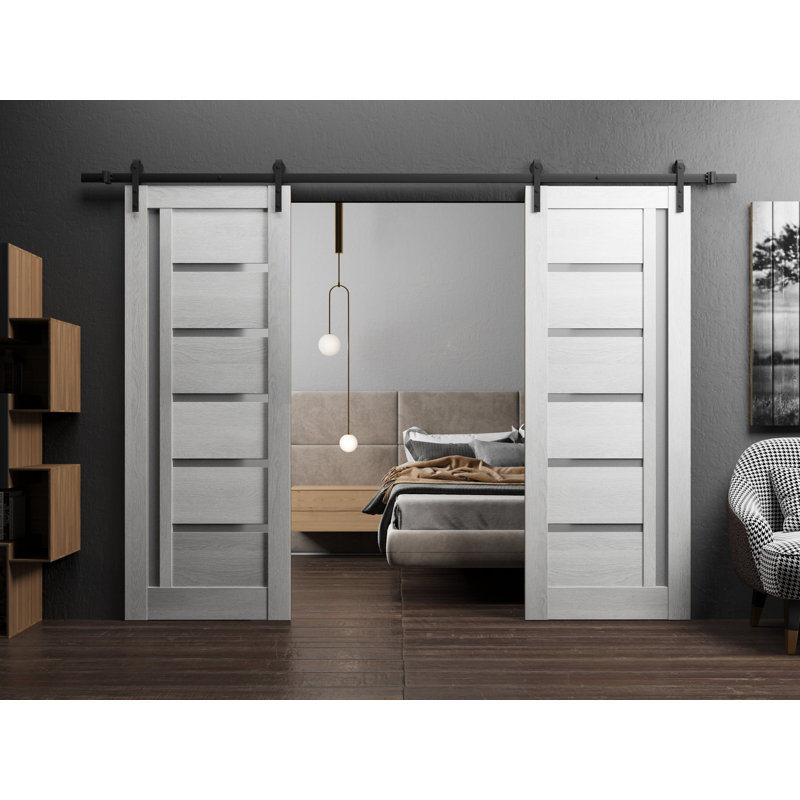 Porte de grange en bois lambrissé sans trousse de quincaillerie d’installation, 48 po x 80 po, Gris clair