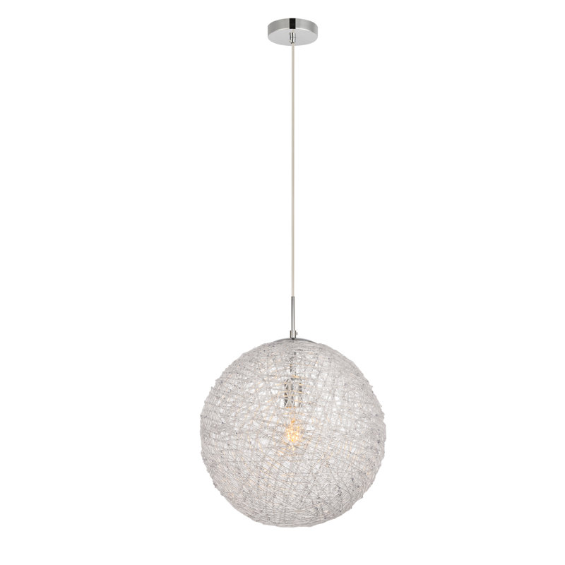 Luminaire sphère suspendu 1 lumières simple Bainum, H 77 po x l 15,7 po x P 15,7 po, Chrome / transparent