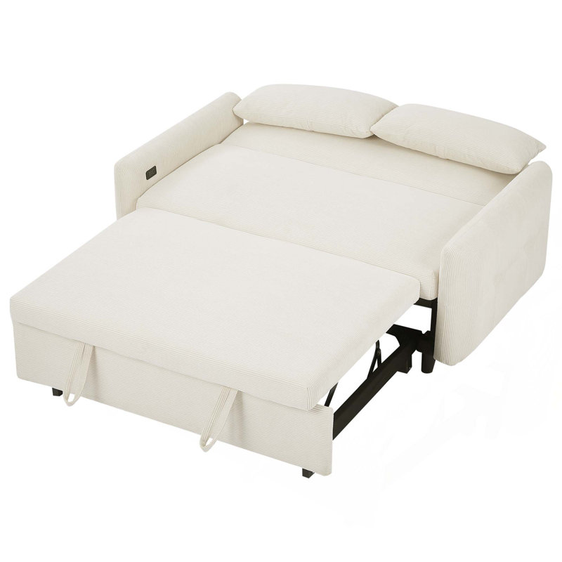 57.48" Pull-out Sofa Bed Convertible Couch 2 Seat Loveseat Sofa Modern Sleeper Sofa with Two Throw Pillows and USB Ports for Living Room
