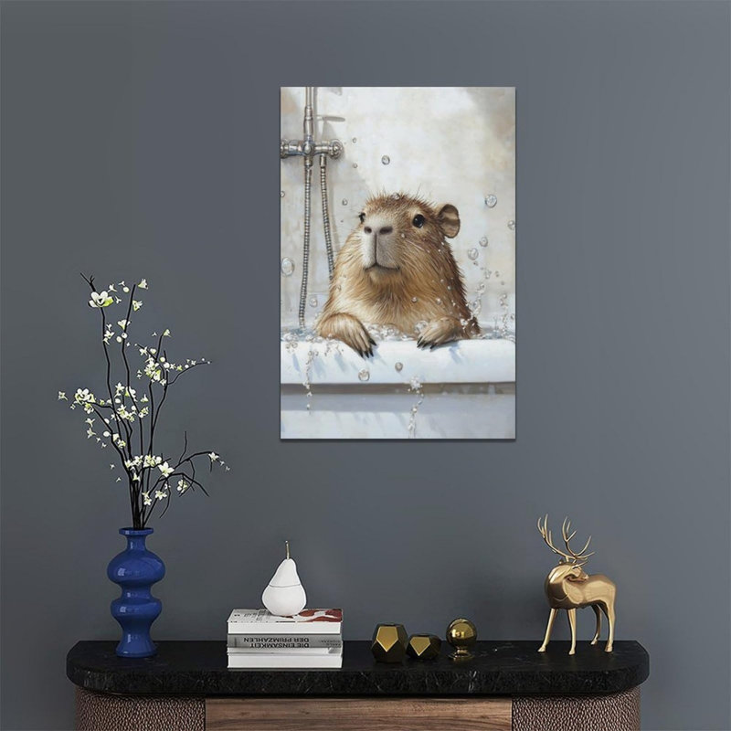 Drôle d'art mural sur toile sans cadre 16 po x 24 po Capybara