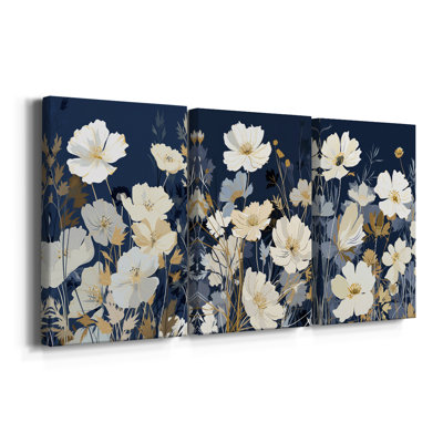 Étude florale Cxxv - Ensemble de 3 toiles tendues avec châssis - Prêt à être accroché